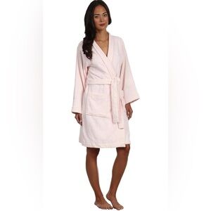 Women’s Ralph Lauren Pink Woven Terry Robe Robe Front Patch Pockets Long Sleeve
